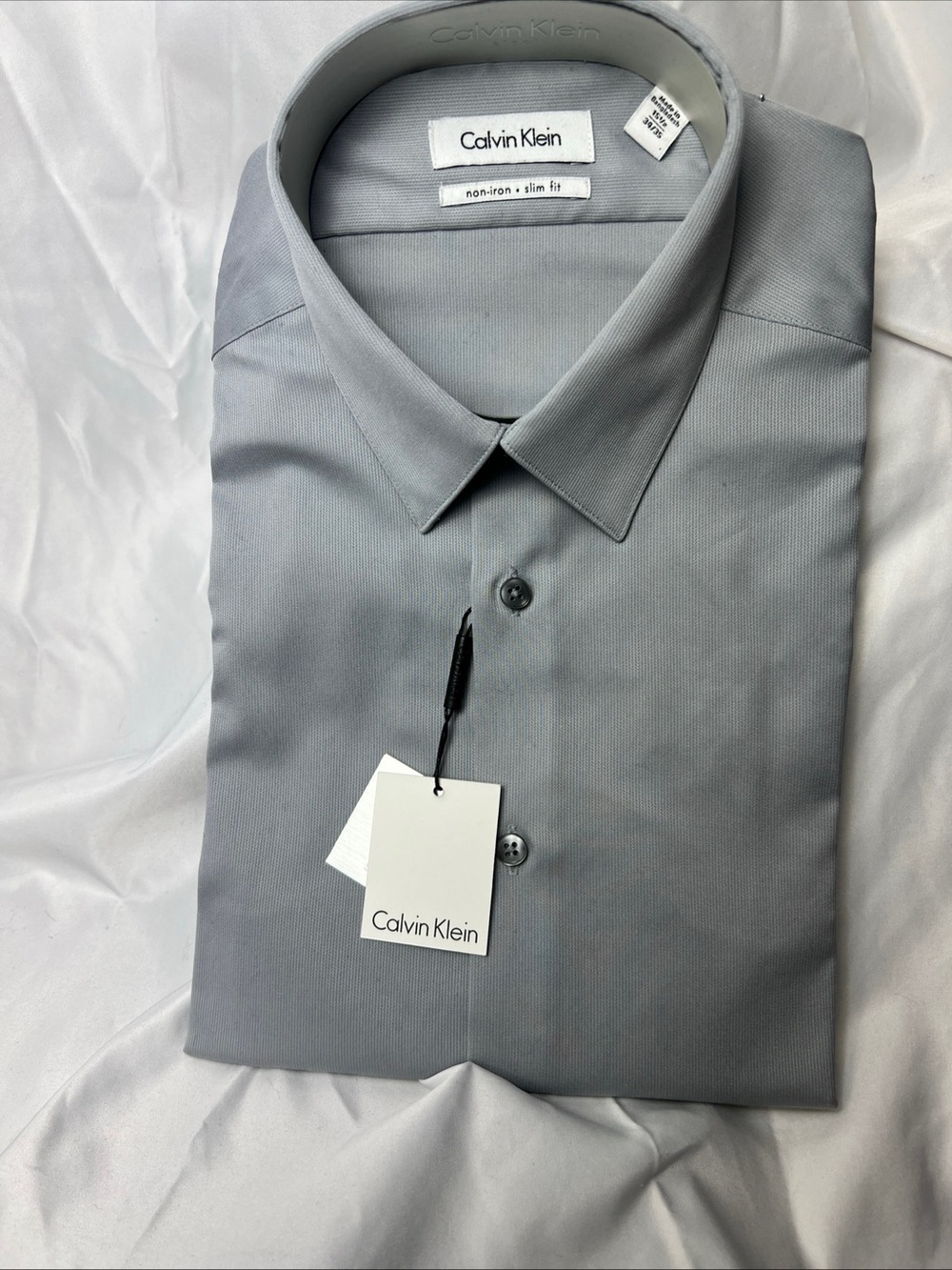 Calvin Klein Men’s Slim Fit Non-Iron Dress Shirt — Light Gray